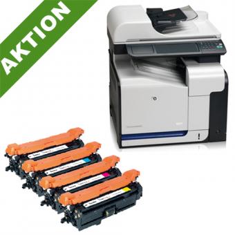 xChange Printer HP Color LaserJet CM3530fs MFP (CC520A) mit 4 SuperCart Toner 