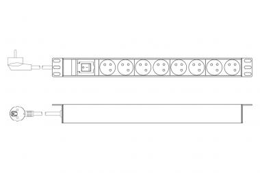 Steckdosenleiste mit Aluminiumprofil und Schalter, 8-fach CEE 7/5, 2m Zuleitung Schutzkontaktstecker 