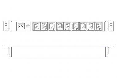 Multiprise avec profilé aluminium, 9 prises, fiche IEC C14 