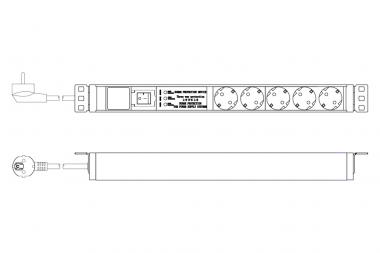 Steckdosenleiste mit Aluminiumprofil und Schalter, Überspannungsschutz, integrierter Netzfilter, 5-fach Schutzkontaktsteckdose, 2m Zuleitung Schutzkontaktstecker 