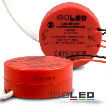 Transformateur LED 12V/DC, 0-8W, rond 