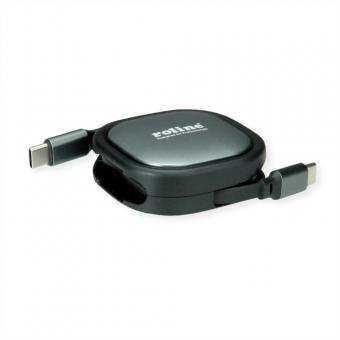 USB 2.0 Aufrollbares Kabel, C-C ST/ST, schwarz, 1,2m 