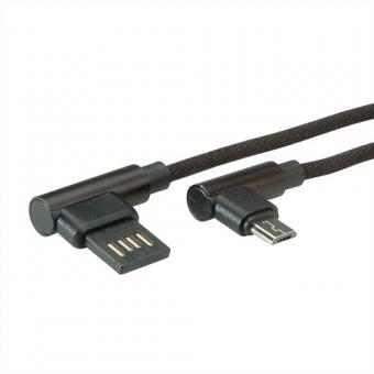 USB 2.0 Kabel, Typ A reversibel - Micro B (gewinkelt), Stecker/Stecker, schwarz 