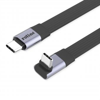 USB4 2.0 Flachkabel, C-C, ST/ST, 8K UHD-2, 80Gbit/s, 240W, schwarz, 0,8m 