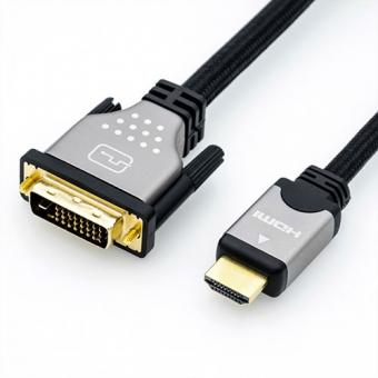 Monitorkabel DVI zu HDMI, Stecker/Stecker, dual link, schwarz/silber 