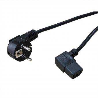 Netzkabel, abgewinkelte IEC-Buchse, Schutzkontakt CEE 7/7 auf Kaltgeräte C13, schwarz, 1,8m 