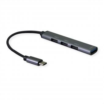 USB 2.0 Hub, USB-C Anschluss, 4x USB-A Ports (3x USB 2.0 + 1x USB 3.2 Gen1), grau, 0,12m 