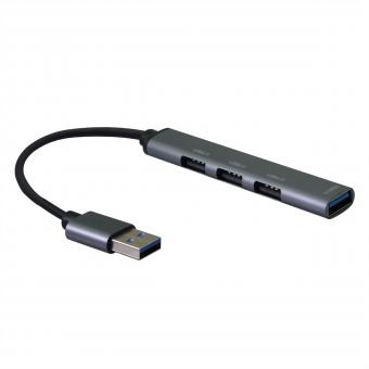 USB 3.0 Hub, USB-A Anschluss, 4x USB-A Ports (3x USB 2.0 + 1x USB 3.2 Gen1), grau, 0,12m 