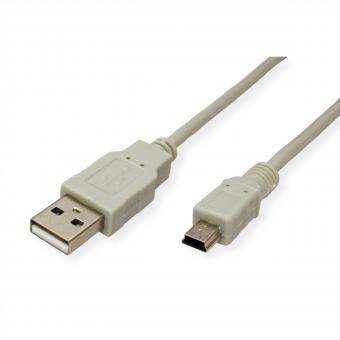 USB 2.0 Kabel, Typ A - 5-Pin Mini, beige, 3m 