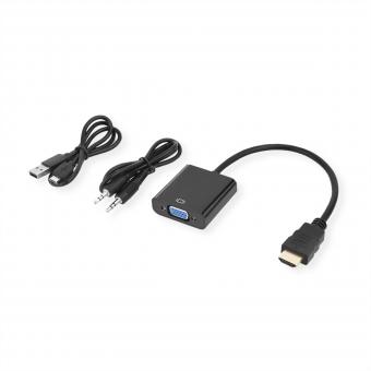 Adapterkabel, HDMI auf VGA + Audio, Stecker/Buchse (Stereo), 0,23m 