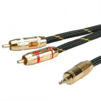 Câble, 3,5mm à 2x Cinch, mâle/mâle, or 