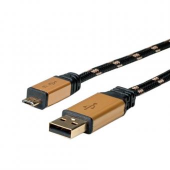 USB 2.0 Kabel, A zu MicroB, Stecker/Stecker, Gold 