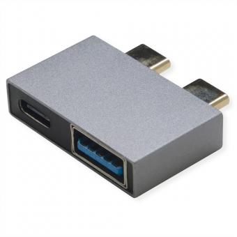 Adaptateur USB 3.2 Gen 2, 2x USB Type C - 1x USB Type A + 1x USB C, M/F, argent 