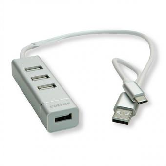 USB 2.0 Notebook Hub, 4 Ports, Typ A+C Anschlusskabel 