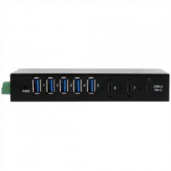 EXSYS EX-12297HMS HUB métallique 7 ports USB 3.2 Gen 2x1, 2x USB-C et 5x USB-A 3.2 Gen 1, pour table, mur et rail DIN 