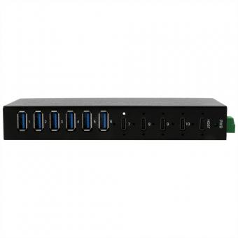 EXSYS EX-12290HMS HUB métallique 10 ports USB 3.2 Gen 2x1, 4x USB-C et 6x USB-A 3.2 Gen 1, pour table, mur et rail DIN 