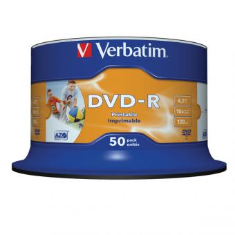 50x DVD-R, 4,7GB, 120Min, bedruckbar, 16-fach 