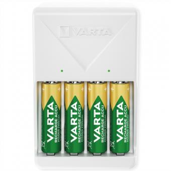 VARTA Chargeur + 4 piles NH-AA, 2100mAh, Chargeur Plug avec 4 piles, chargées et prêtes à l'emploi 