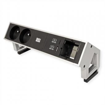 DESK2 2xUTE 1xUSB A&C 22W 1xCM 0,2m GST18 INOX 