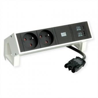 DESK2 2xUTE 1xUSB A/C 22W 0,2m GST18 RAL9010 
