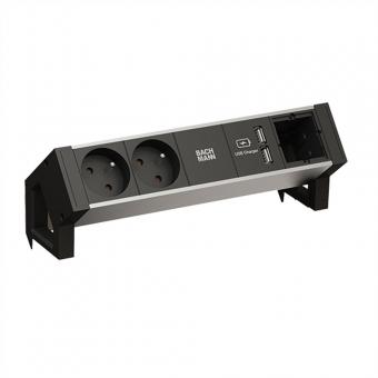 DESK2 ALU BLACK 2xUTE 1xCM 1xUSB Charger 0,2m GST18 