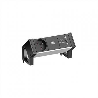 DESK2 ALU BLACK 1xUTE 1xUSB Charger 0,2m GST18 