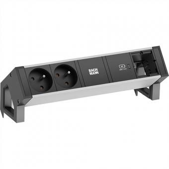 DESK2 ALU BLACK 2xUTE 1xCM 1xUSBC 30W 0,2m GST18 
