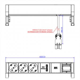 DESK2 3xP40 1xUSB Charger 1xCM Strom 0,2m weiß 
