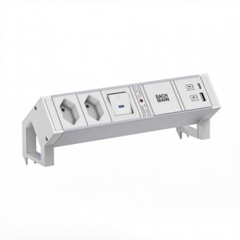 DESK2 ALU WHITE 2xCH 0° 1xSchalter 1xUSB A/C 22W 