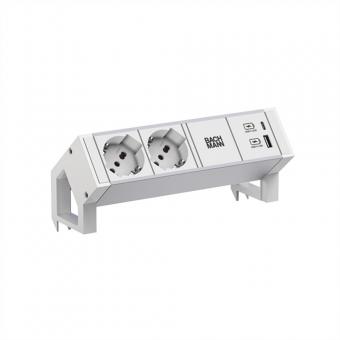 DESK2 ALU WHITE 2xP40 1xUSB A/C 22W 0,2m GST18 