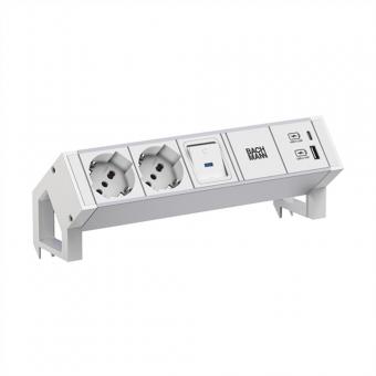 DESK2 ALU WHITE 2xP40 1xUSB A/C 22W 1xSchalter 0,2m 