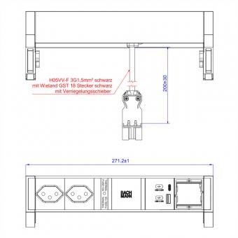 DESK2 2xCH 1xUSB A/C 22W 1xCM, 0,2m GST18 INOX Schweiz 