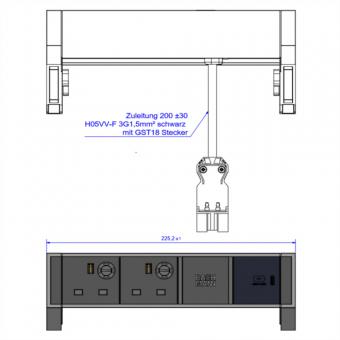 DESK2 2xUK 1xUSB C 30W, 0,2m GST18 INOX Großbritannien 