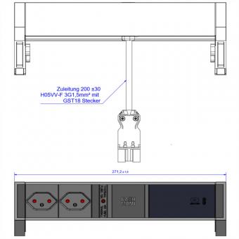 DESK2 2xCH 1xUSB C 60W, 0,2m GST18 RAL9010 Schweiz 