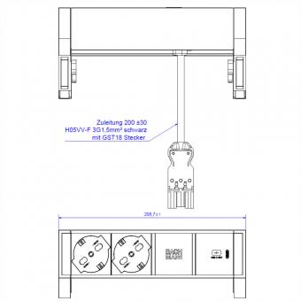 DESK2 2xP40 1xUSB C 30W, 0,2m GST18 RAL9010 Italien 