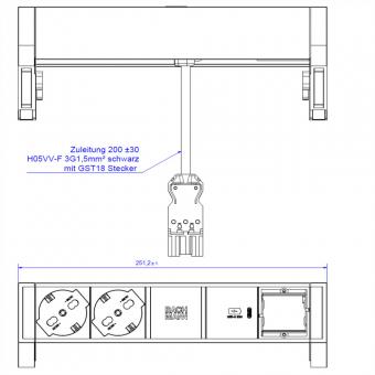 DESK2 2xP40 1xUSB C 30W 1xCM, 0,2m GST18 RAL9010 Italien 