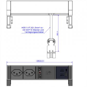 DESK2 2xCH 90° 1xUSB A/C 22W, 0,2m GST18 RAL9005 Schweiz 