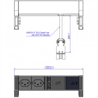DESK2 2xCH 1xUSB C 30W, 0,2m GST18 RAL9005 Schweiz 
