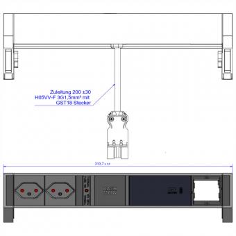 DESK2 2xCH 1xUSB C 60W 1xCM, 0,2m GST18 RAL9005 Schweiz 