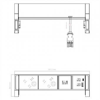 DESK2 2xUK 1xUSB A&C 22W, 0,2m GST18 RAL9005 Großbritannien 