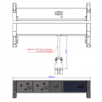 DESK2 2xUK 1xUSB C 60W 0,2m, 0,2m GST18 RAL9005 Großbritannien 