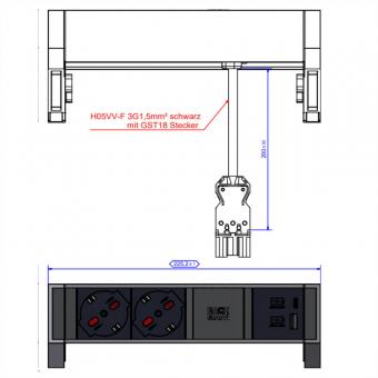 DESK2 2xP40 1xUSB A/C 22W, 0,2m GST18 RAL9005 Italien 