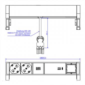 DESK2 2xP40 1xUSB C 60W 1xCM, 0,2m GST18 RAL9005 Italien 