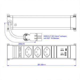 POWER FRAME M 3xCH, 1xUSB A&C 22W Charger 0,2m GST18 Schweiz 