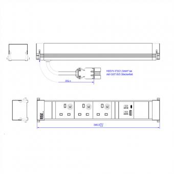 POWER FRAME L 3xUK, 1xUSB A/C 22W 0,2m GST18 Großbritannien 