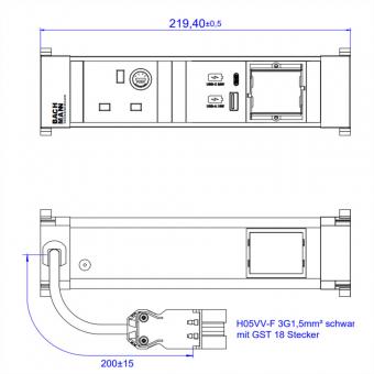 POWER FRAME S 1xUK 1xCM, 1xUSB A&C 22W 0,2m GST18 Großbritannien 