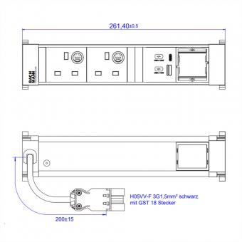POWER FRAME M 2xUK USB A&C 22W, 1xCM 0,2m GST18 Großbritannien 