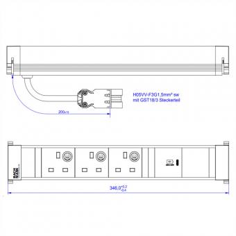 POWER FRAME L 3xUK, 1xUSB C 30W 0,2m GST18 Großbritannien 