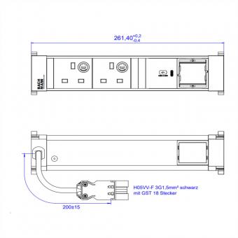POWER FRAME M 2xUK, USB C 30W 1xCM 0,2m GST18 Großbritannien 