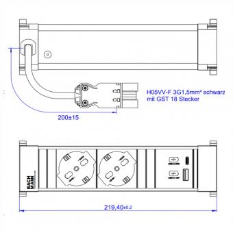 POWER FRAME S 2xP40, 1xUSB A/C 22W 0,2m GST18 Italien 